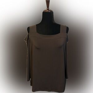 Chico’s Rich Cocoa Brown Cold-Shoulder Blouse size L